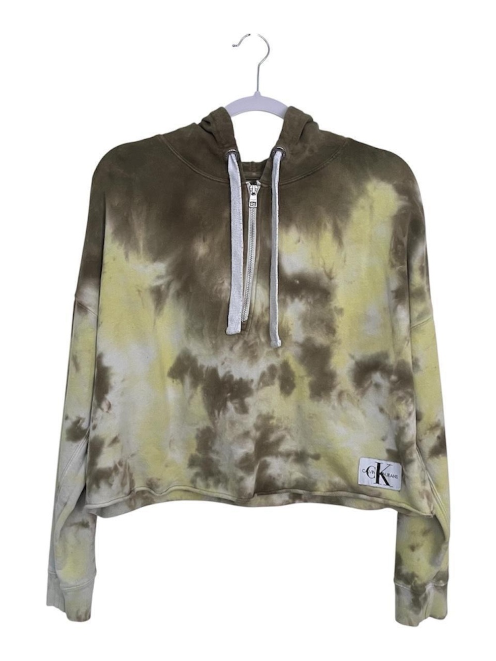 Calvin Klein Jeans Crop Tie Dye Olive Green Hoodie XS